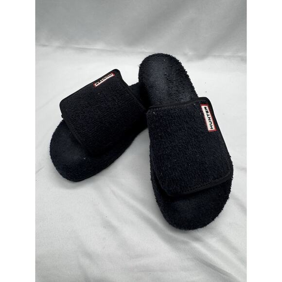 Hunter Slides Original Terry Platform Logo Slide Sandals Women's size 7 Black - Picture 1 of 6